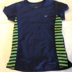 Nike Dri Fit Kids Navy and Green Athletic Shirt, Size 16